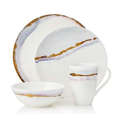 4pcs set white custom Design decal home tableware marble ceramic dinnerware