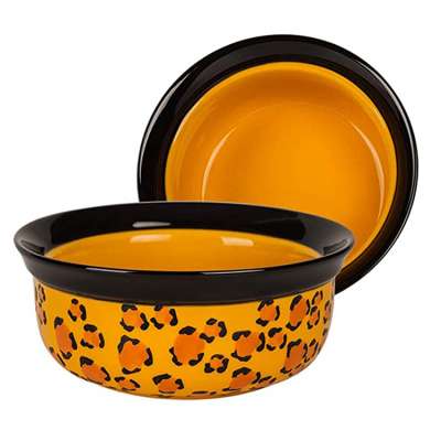 color glazed full printing custom logo large cat dog feeder yellow ceramic pet bowl