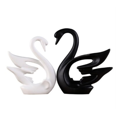 white and black swan figurine ceramic home decor high quality craft ornament