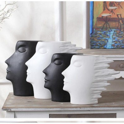 white and black abstraction head figurine ceramic home decor fashion craft artwork