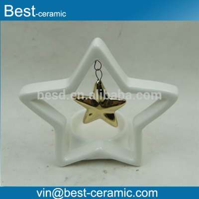 Hot sale hand-made porcelain gold star decoration unpainted ceramic christmas ornaments