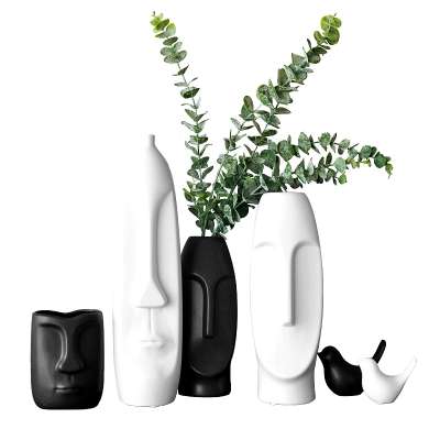 white black Tiki  ceramic flower vase