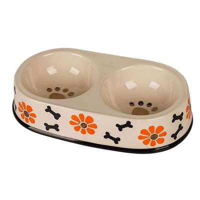 full decal custom logo design round pet cat feeder double ceramic dog bowl white